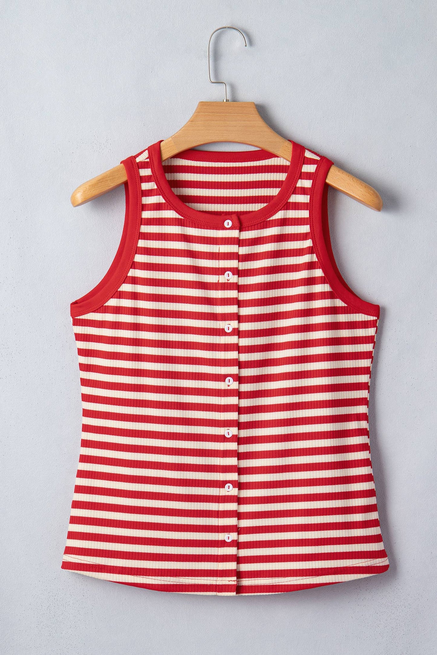 Striped Buttoned Ribbed Knit Tank Top