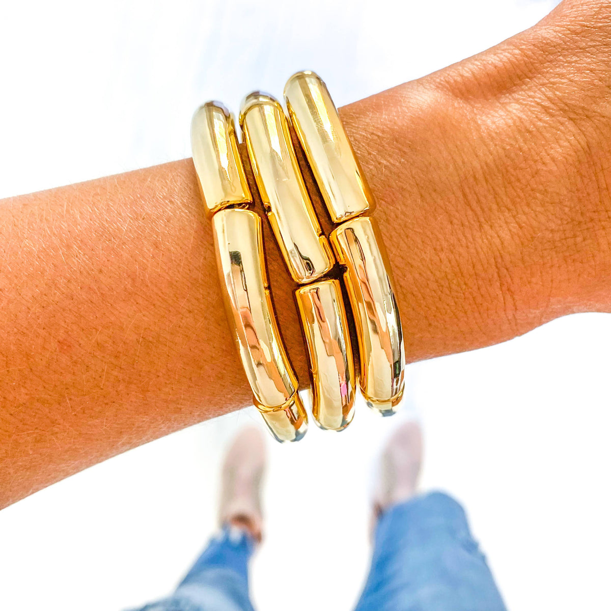 Ivory/Gold Acrylic Bamboo Bracelet