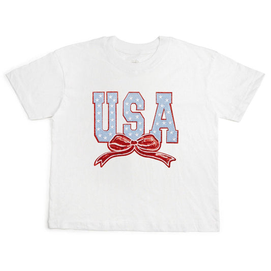 USA Stars & Bow Patch Women's Short Sleeve T-Shirt - White