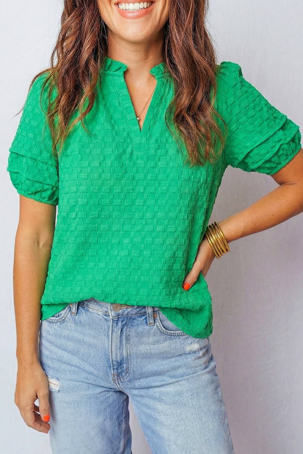 Grace Puff Sleeve V Neck Top