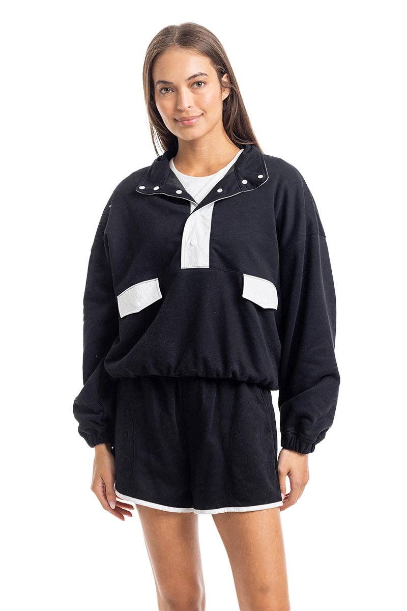 Black & White Quarter Snap Athletic Set Women's