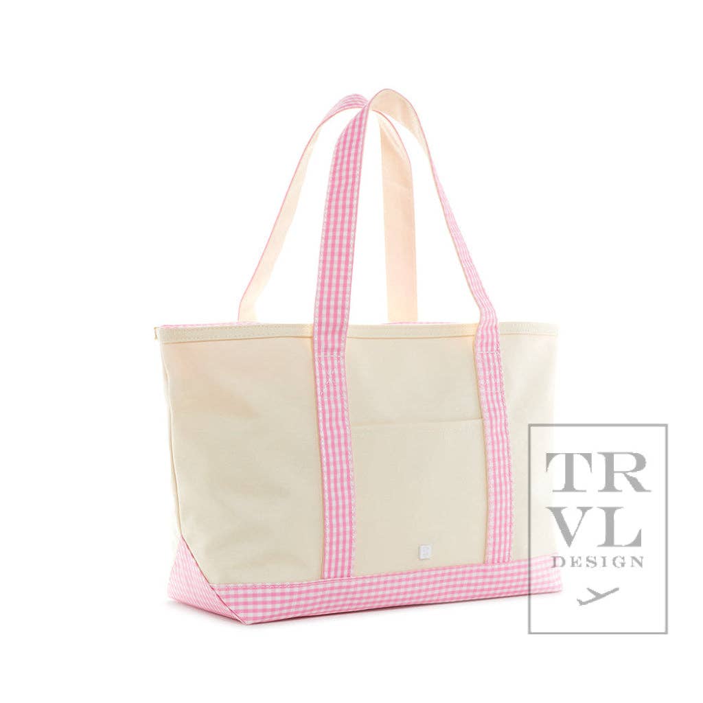 Medium Tote -  Canvas Gingham Pink Trim