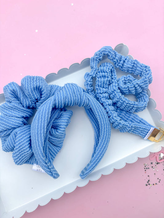 Azul Blue Ribbed Teacher Gift Set- Lanyard| Knotted Headband