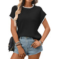 Crochet Trim Short Sleeve Knit Top for Women Summer Casual