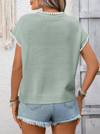 Crochet Trim Short Sleeve Knit Top for Women Summer Casual