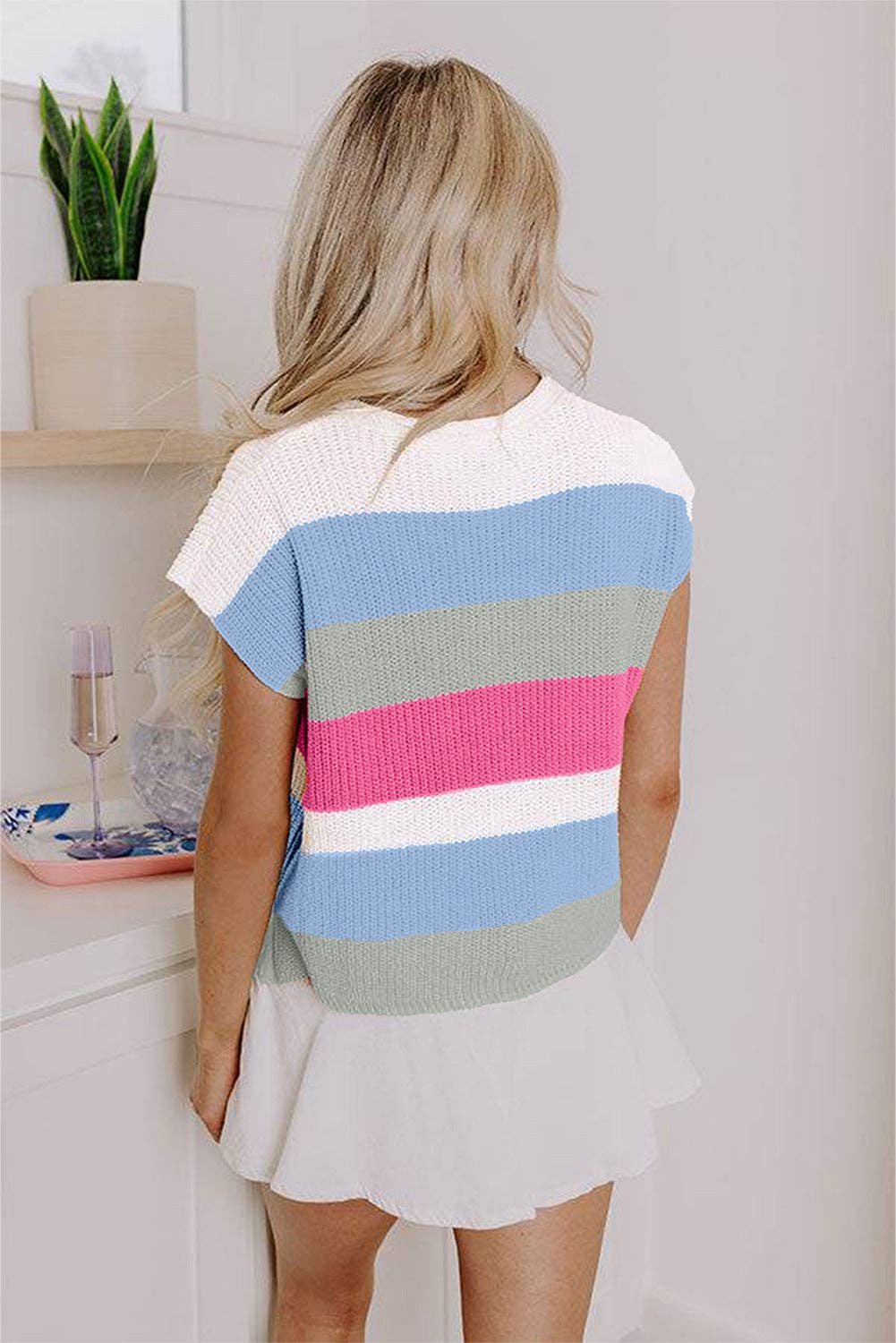 Green Knit Top Casual V Neck