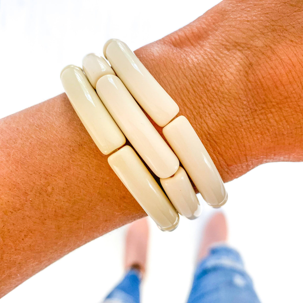 Ivory/Gold Acrylic Bamboo Bracelet
