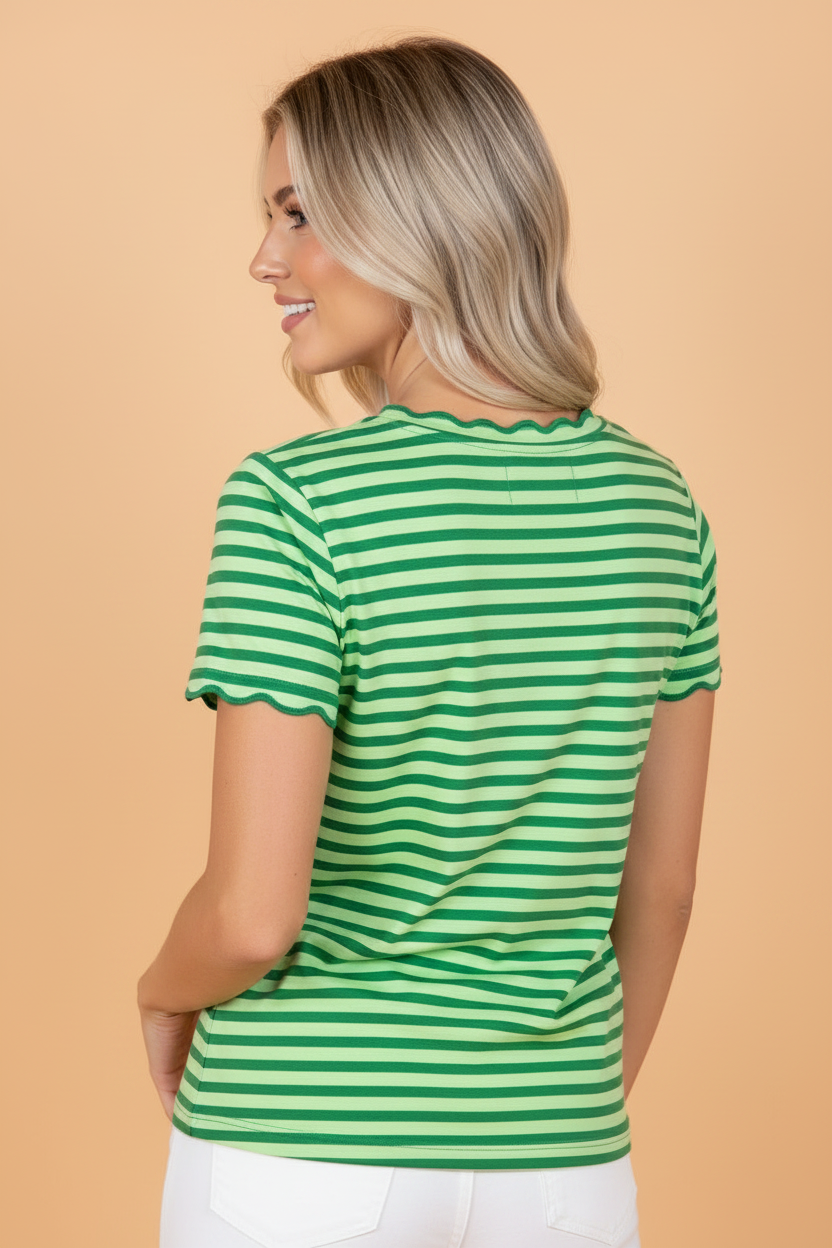 Stripe Scallop Trim Shirt