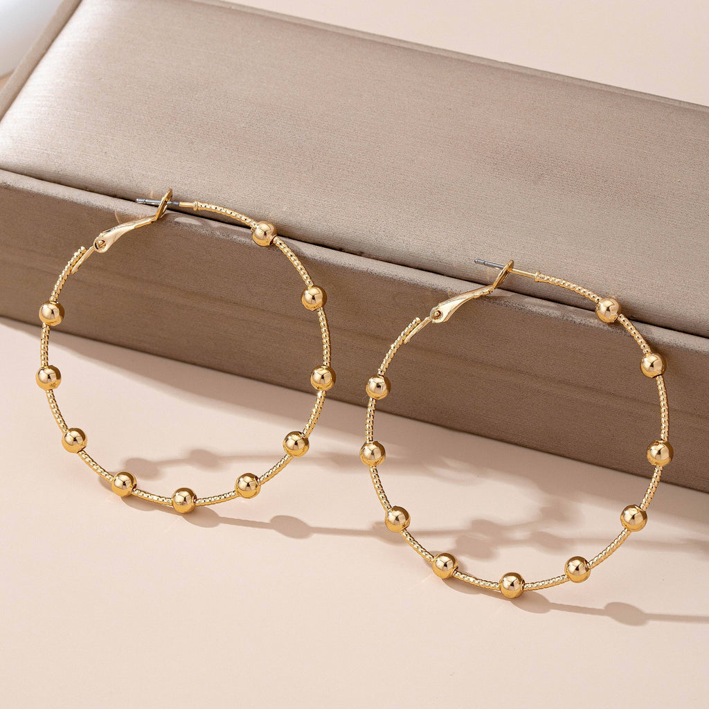 Classic Gold Ball Beaded Station Hoop Earrings | 80E61576