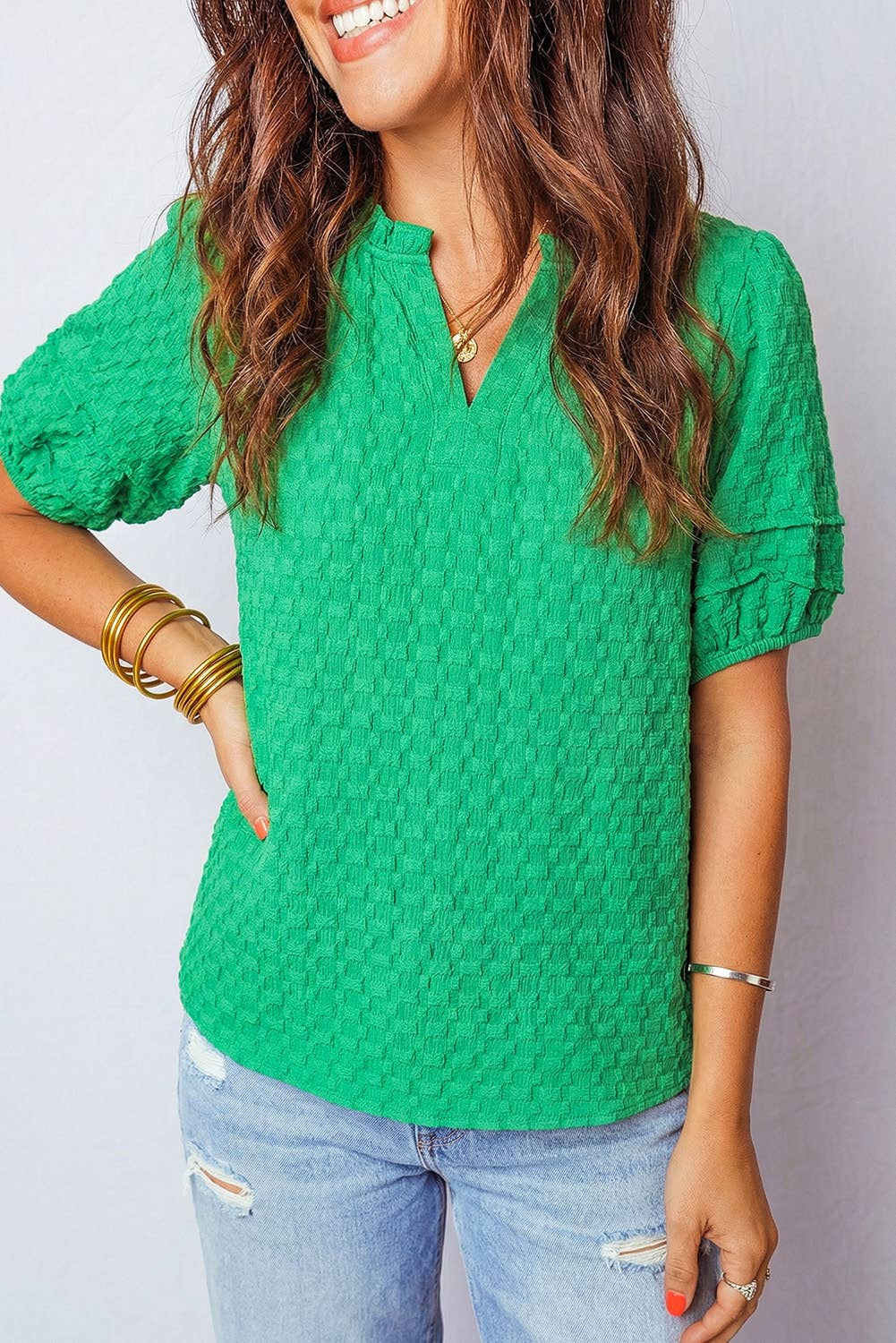 Grace Puff Sleeve V Neck Top