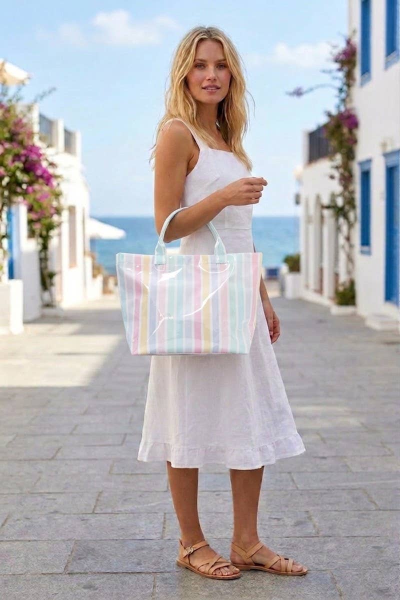 Large Capacity Striped PVC Tote Bag