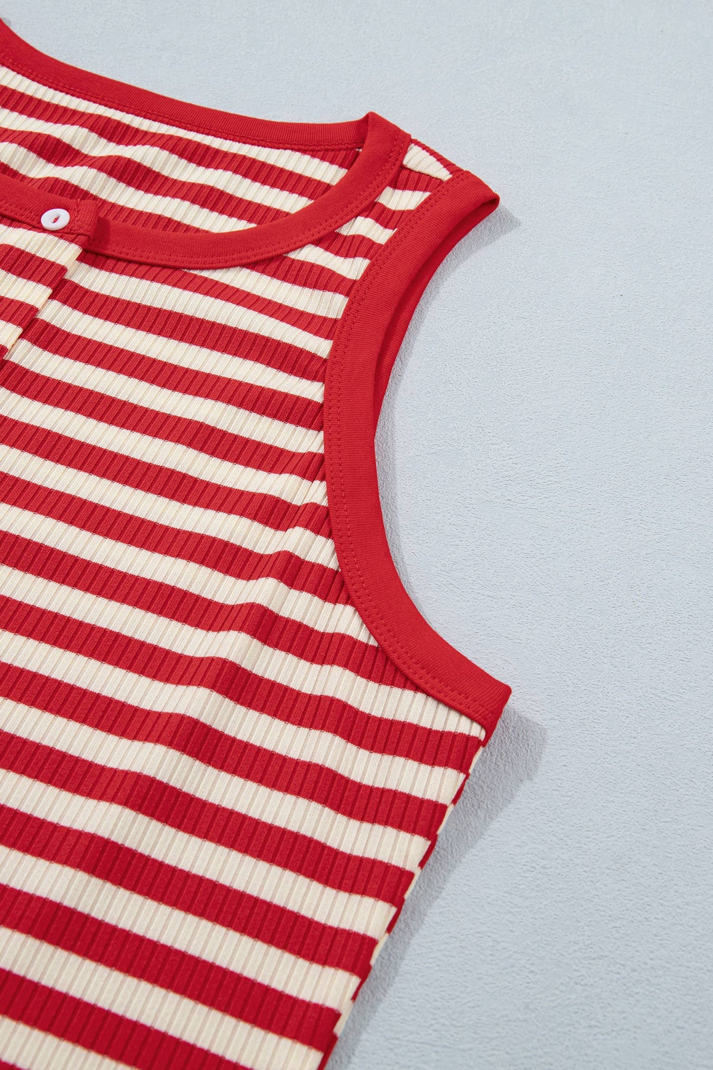 Striped Buttoned Ribbed Knit Tank Top