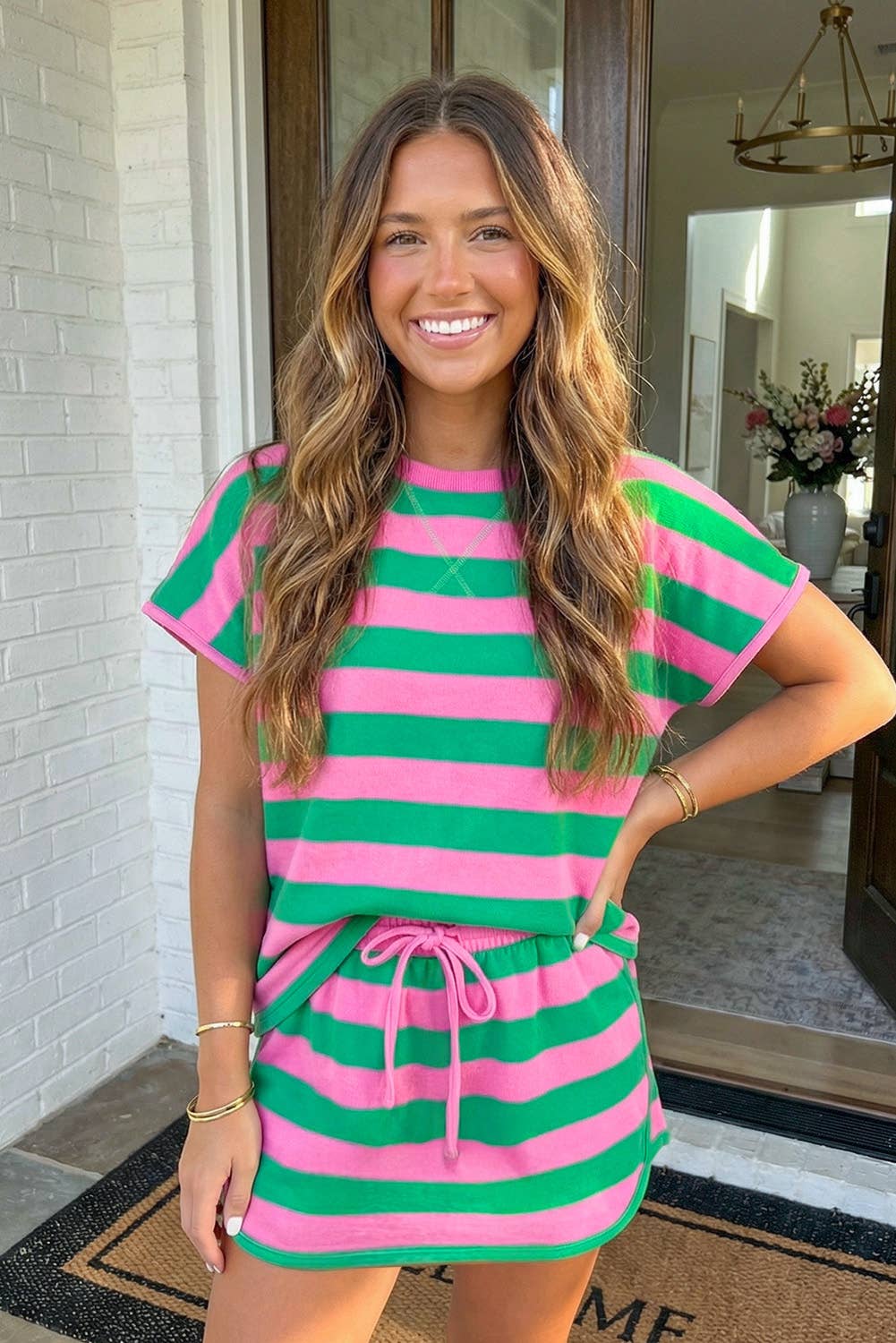 Stripe Dolman Tee Drawstring Skort
