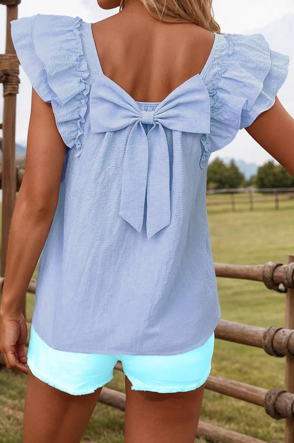 Bow Knot Frilled Butterfly Sleeve Blouse