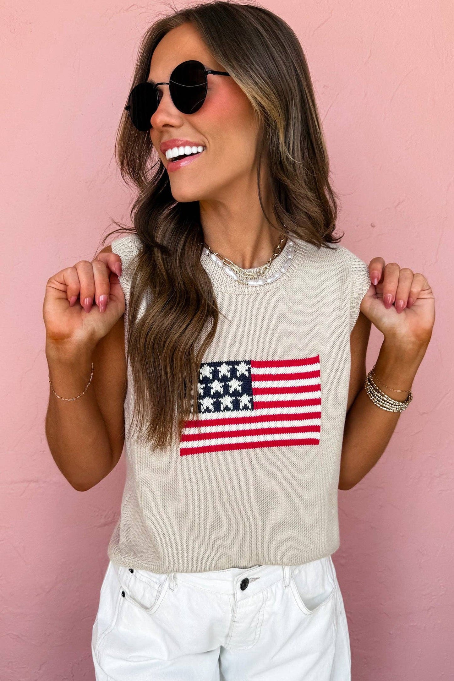 American Flag Knit Tank Sleeveless Top