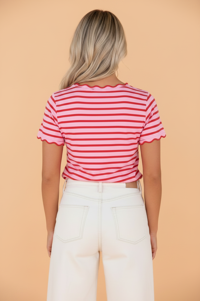 Stripe Scallop Trim Shirt