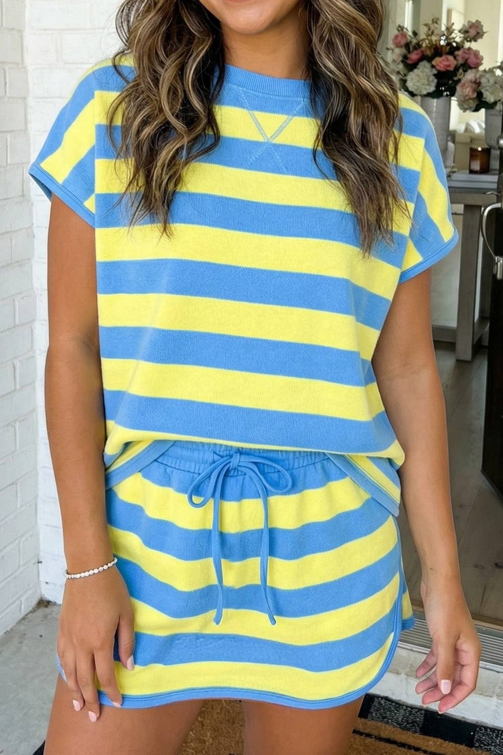 Stripe Dolman Tee Drawstring Skort