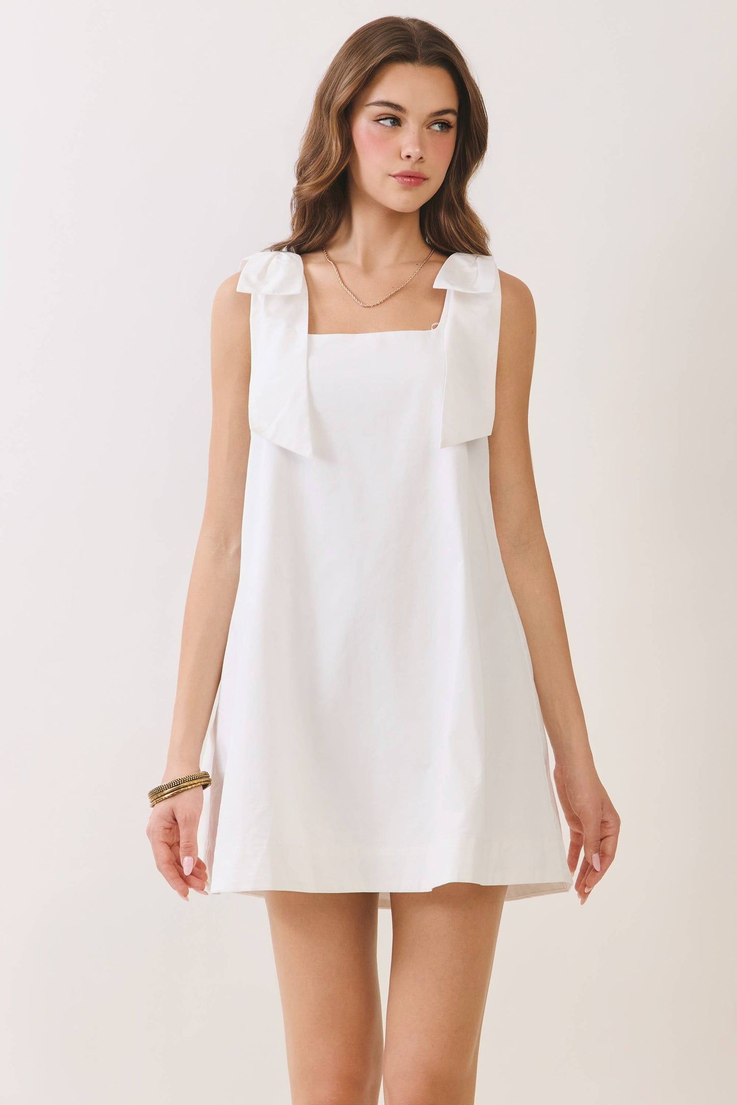 Statement Bow Shoulder Straps Mini Dress