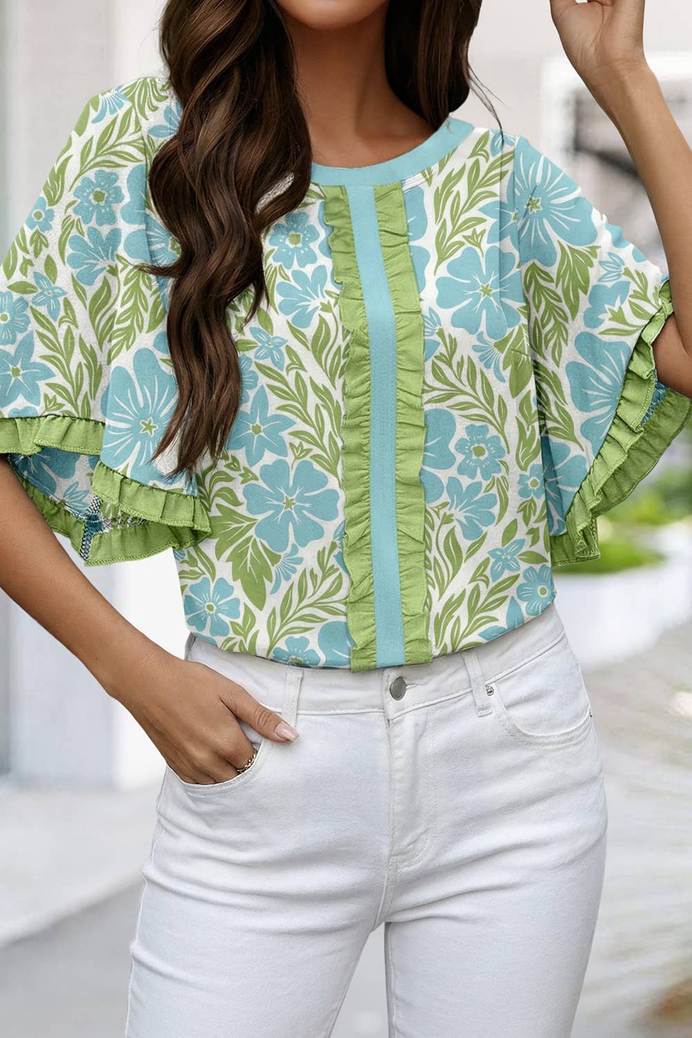 Floral Print Frill Trim Blouse & Series