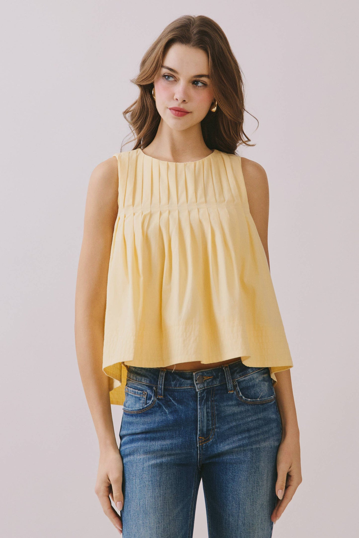 Pleated Detail High Low Sleeveless Top