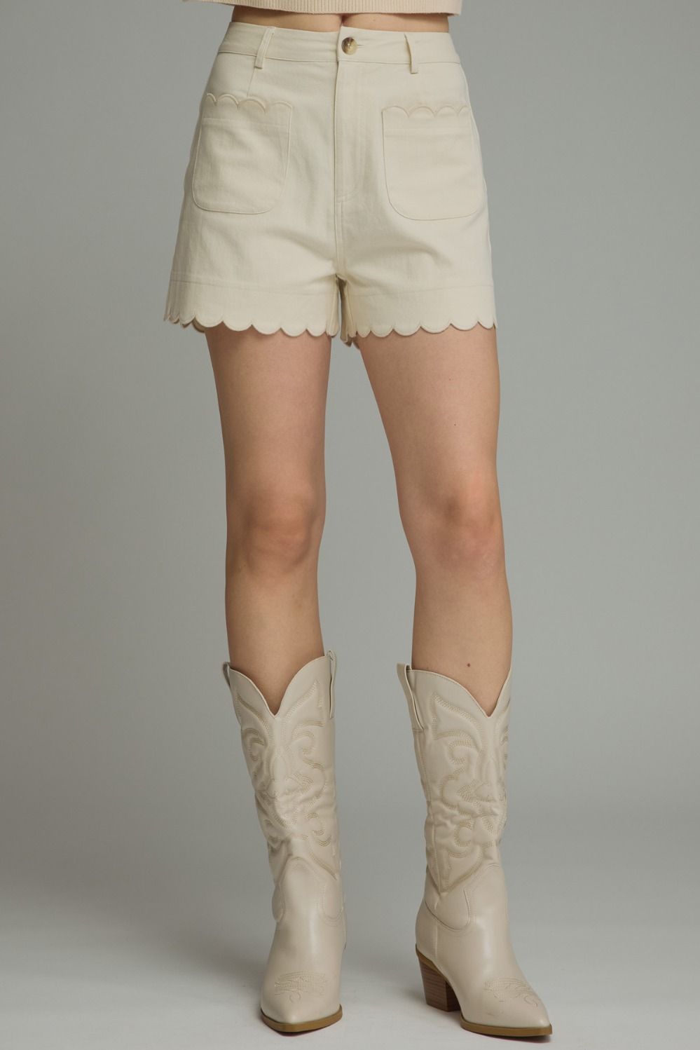 High-Rise Scalloped Shorts