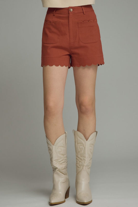 High-Rise Scalloped Shorts