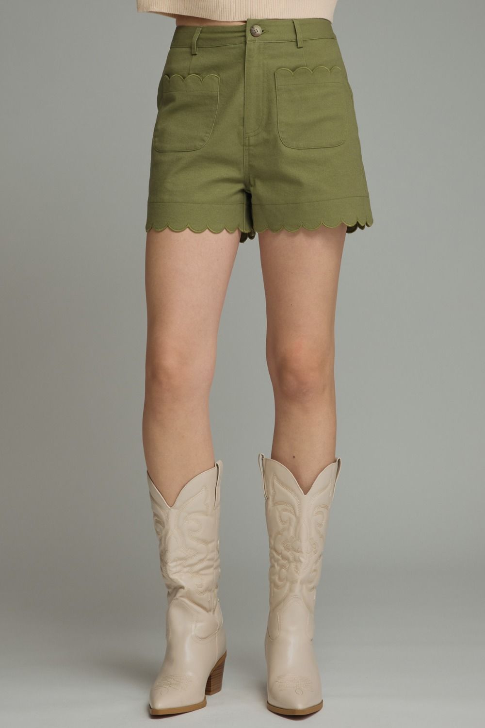 High-Rise Scalloped Shorts