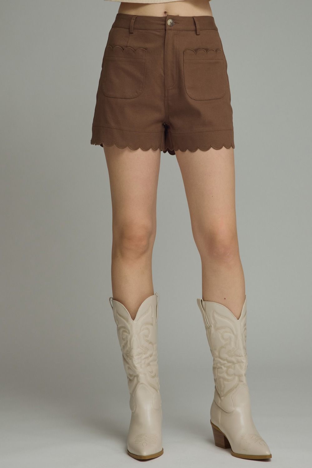 High-Rise Scalloped Shorts