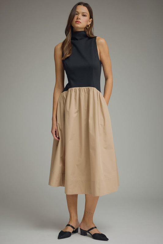 Solid Sleeveless Midi Dress