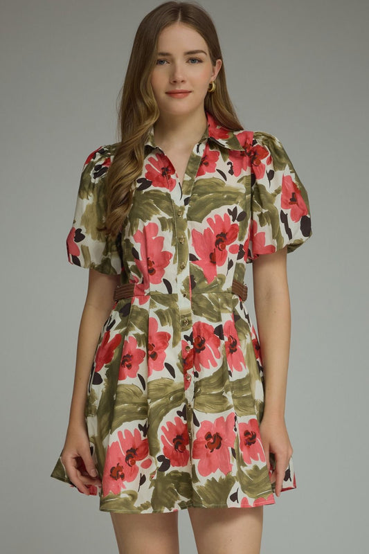 Puff Sleeve Floral Mini Dress