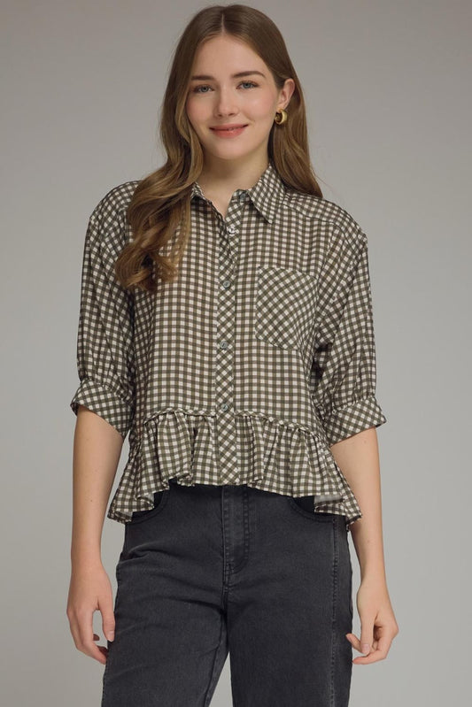 Gingham Collared Top