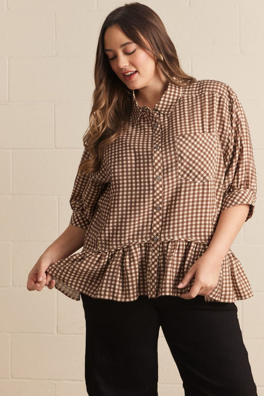 Gingham Collared Top