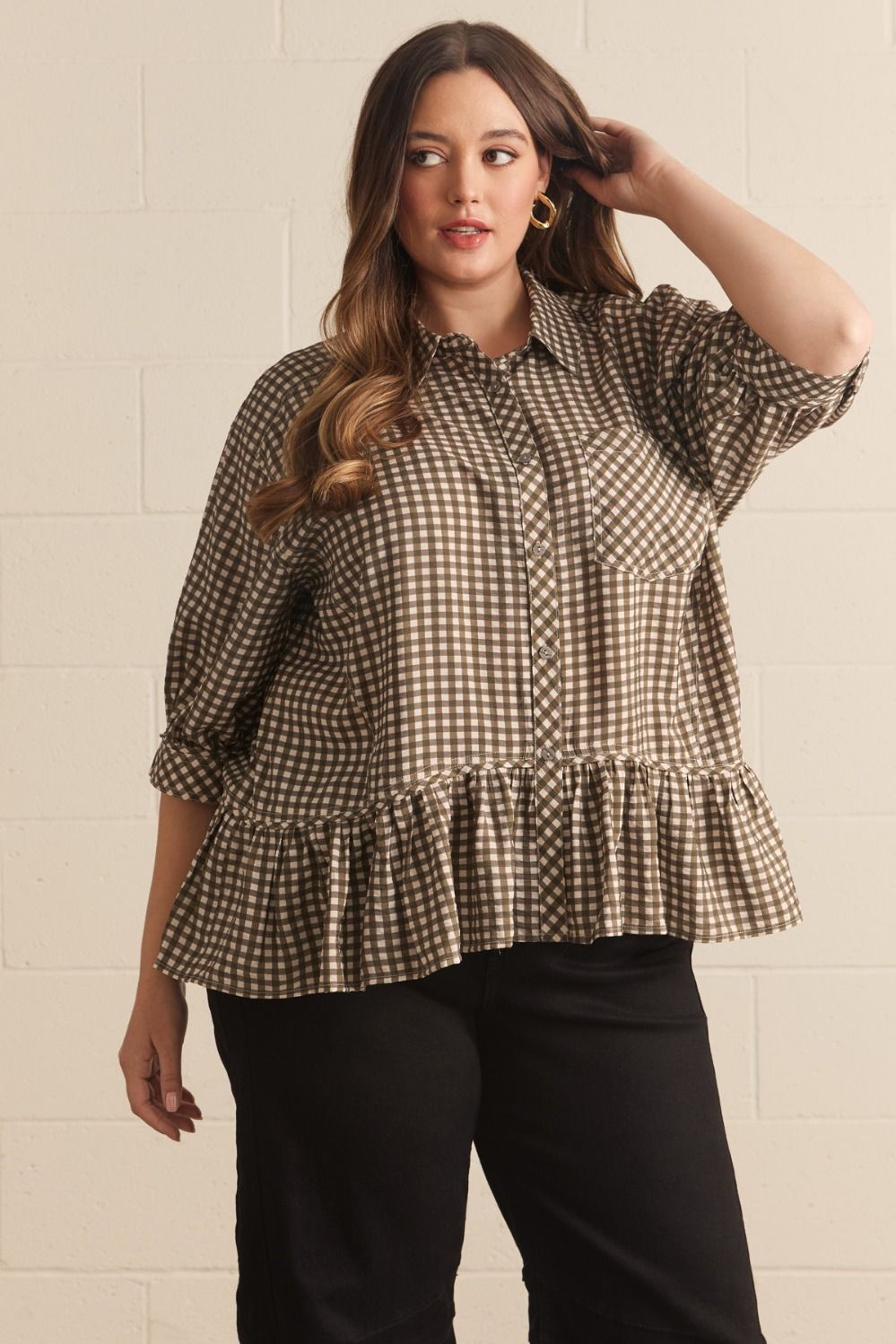 Gingham Collared Top