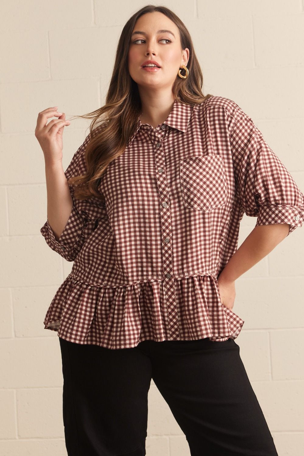 Gingham Collared Top