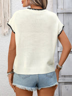 Crochet Trim Short Sleeve Knit Top for Women Summer Casual