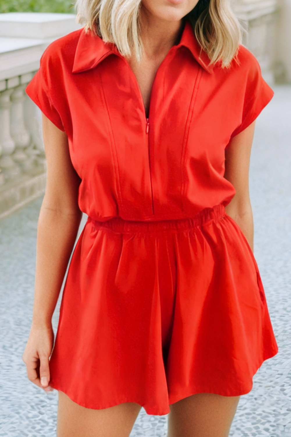 LDC Half Zip Polo Tee Elastic Waist Romper