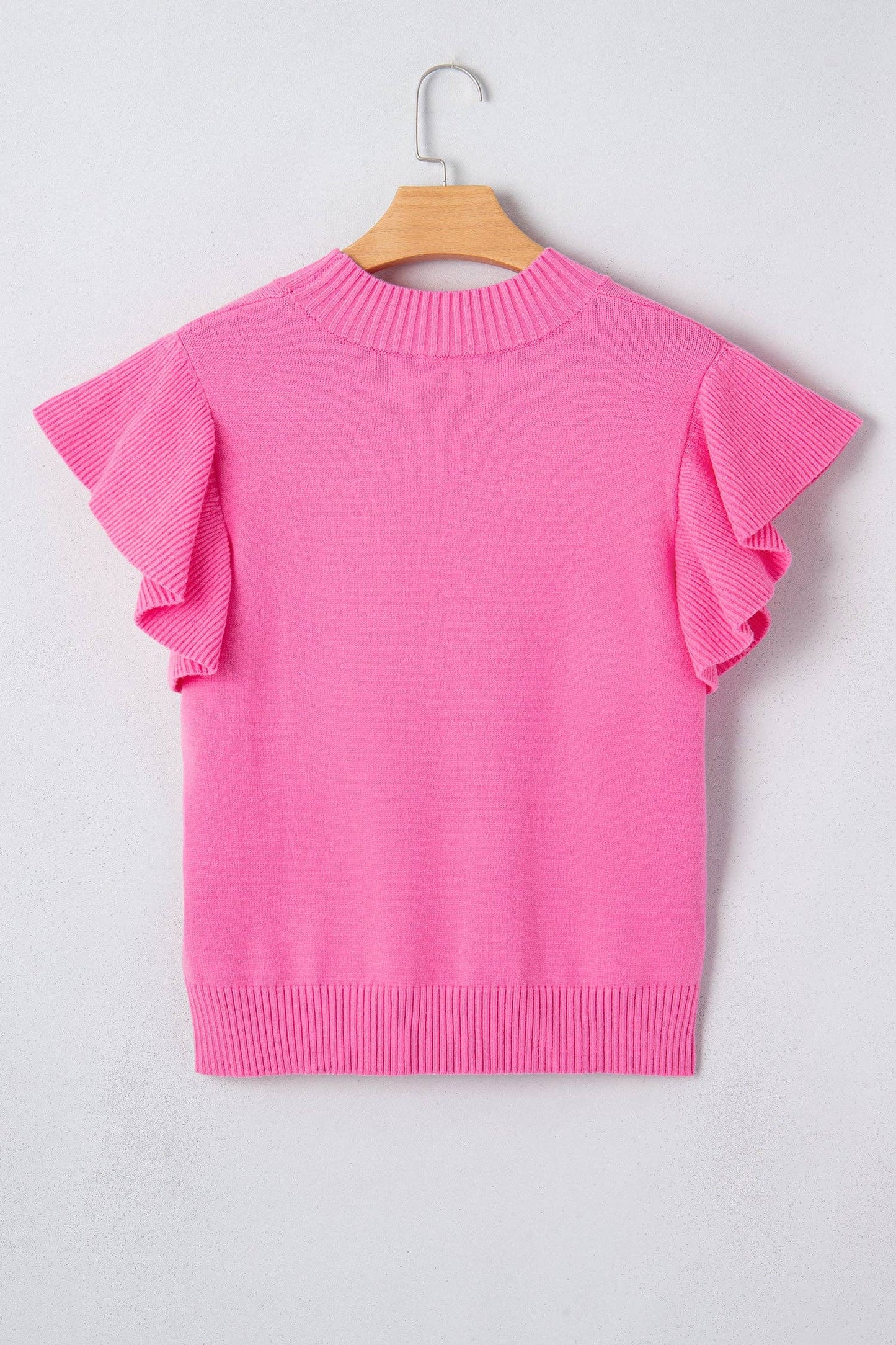 Solid Ruffle Sleeve Ribbed Sweater