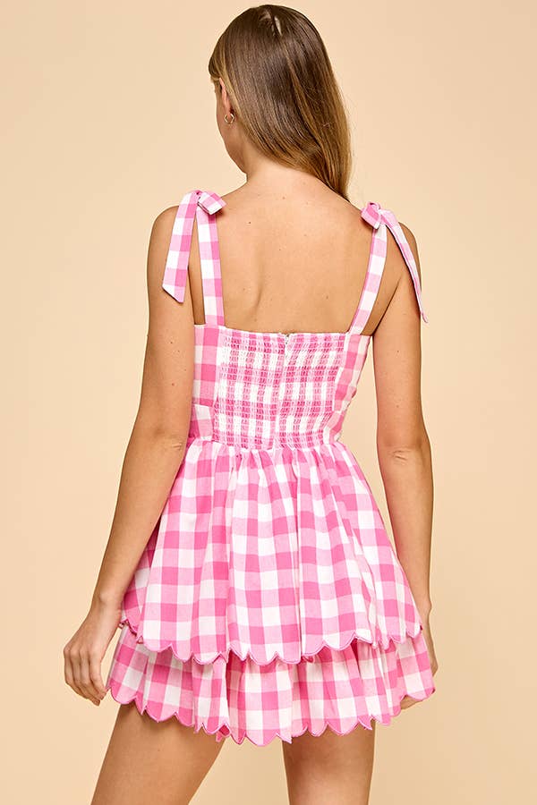 Plaid Dress with Scallop Shoulder Strap