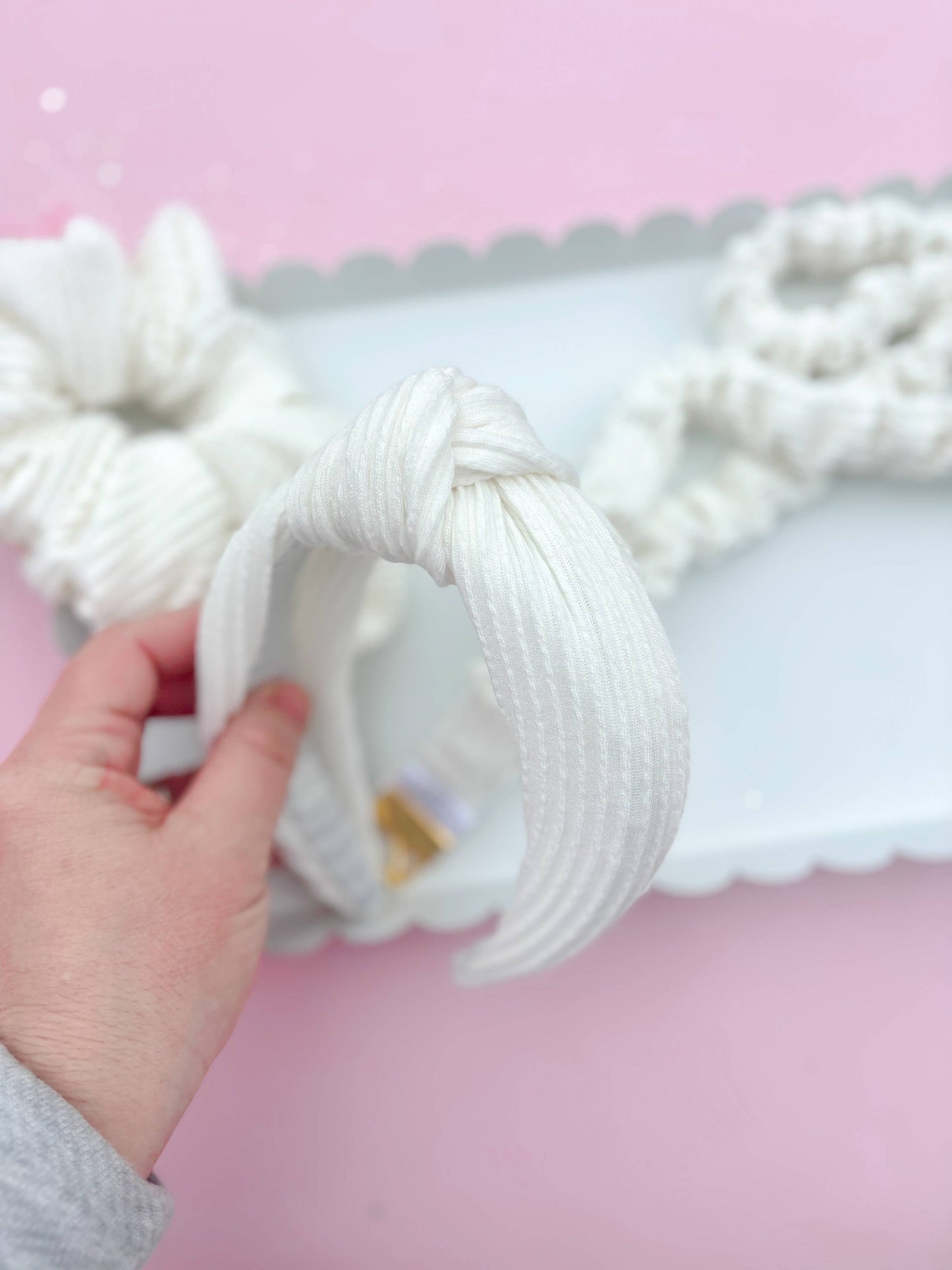 White Ribbed Teacher Gift Set- Lanyard| Knotted Headband