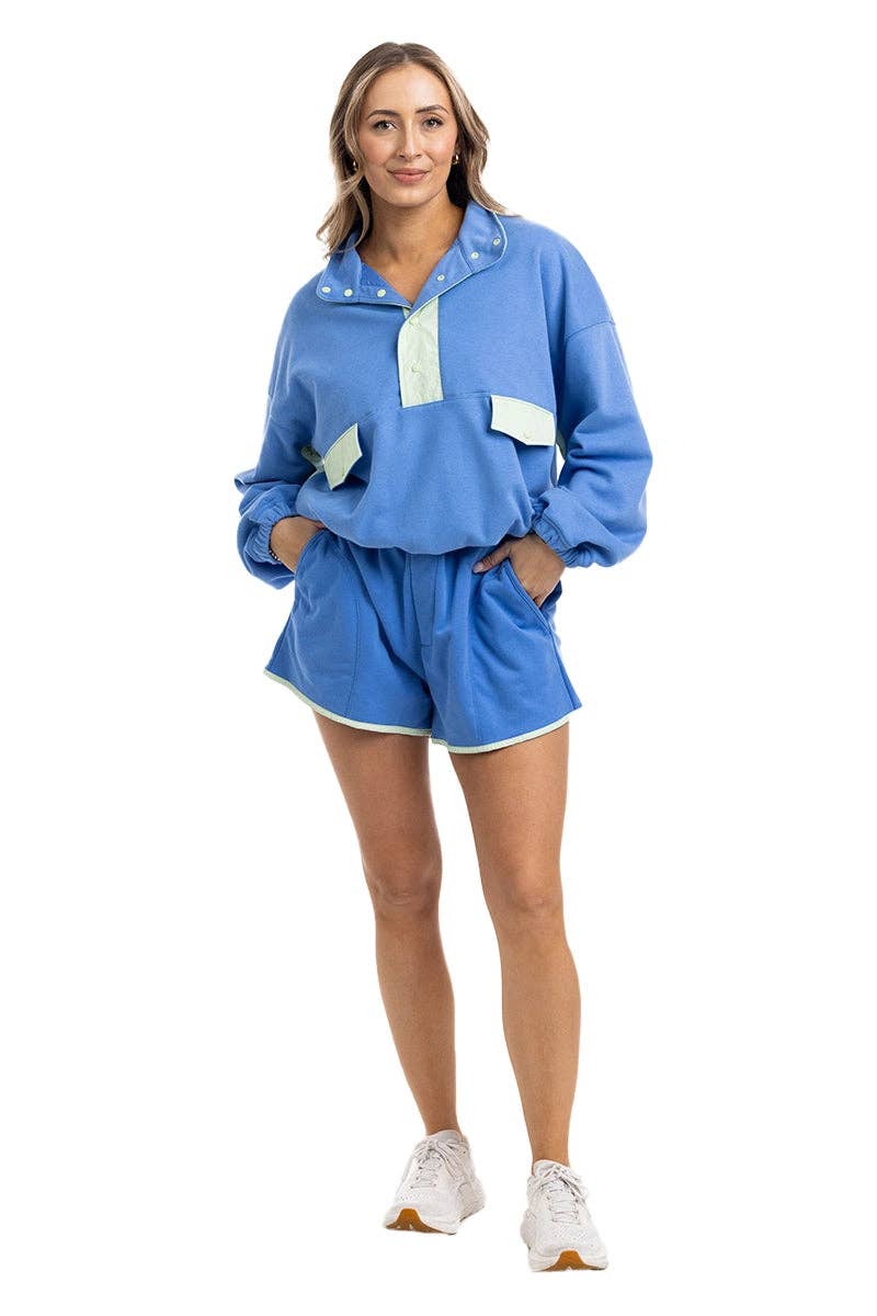 Blue & Green Quarter Snap Athletic Sets for Women