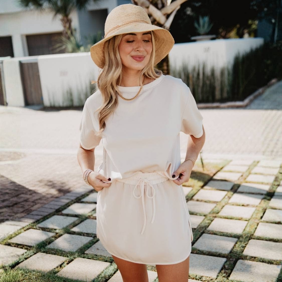 Contrast Top and Skirt Set