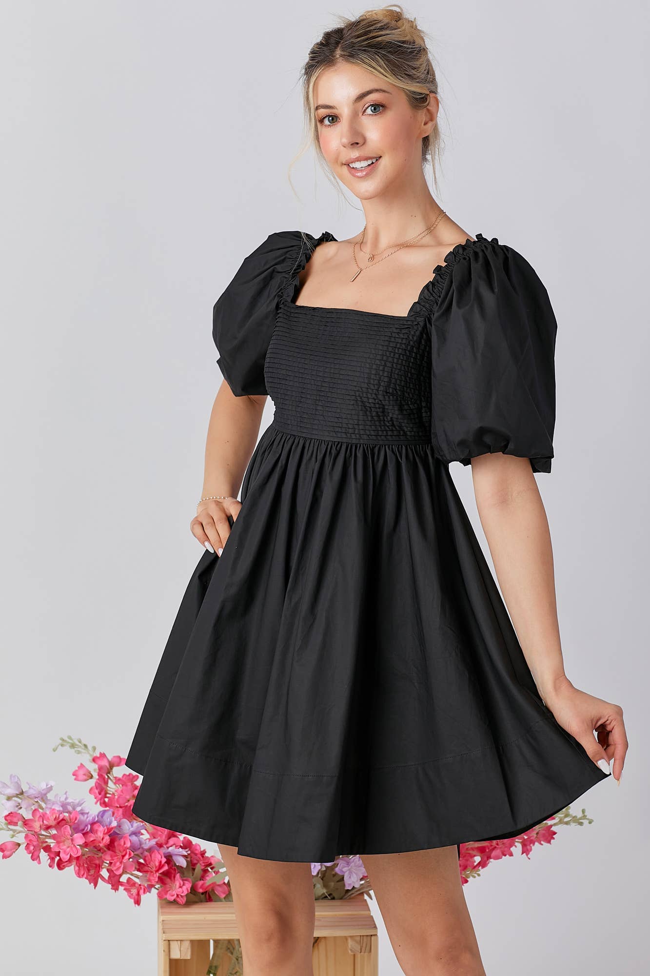 Ruffle Square A-line Cotton Midi Dresses