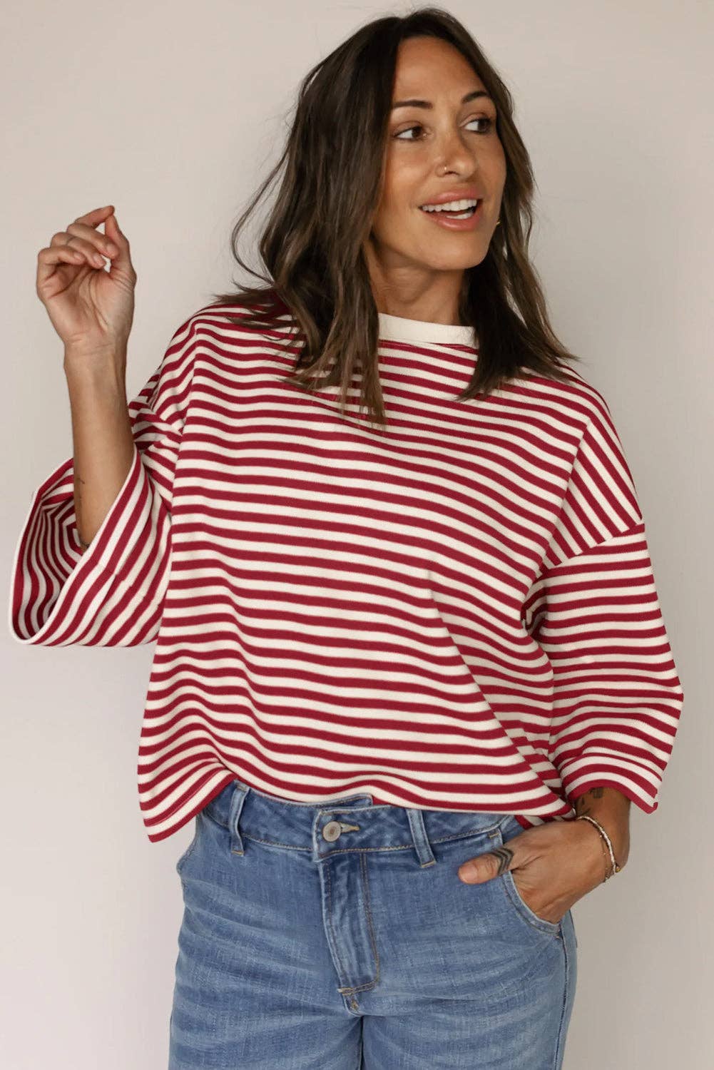 Red Stripe Bow Cutout Back Tee