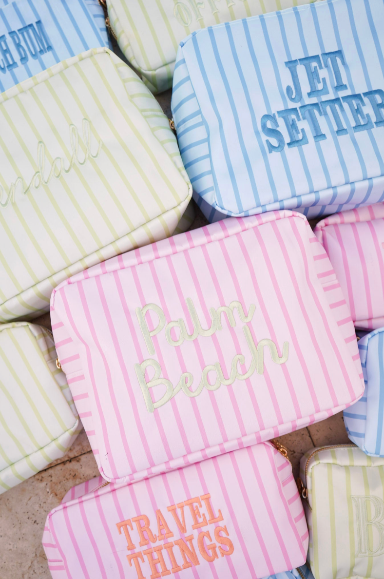 Nylon Striped Makeup Bag Collection
