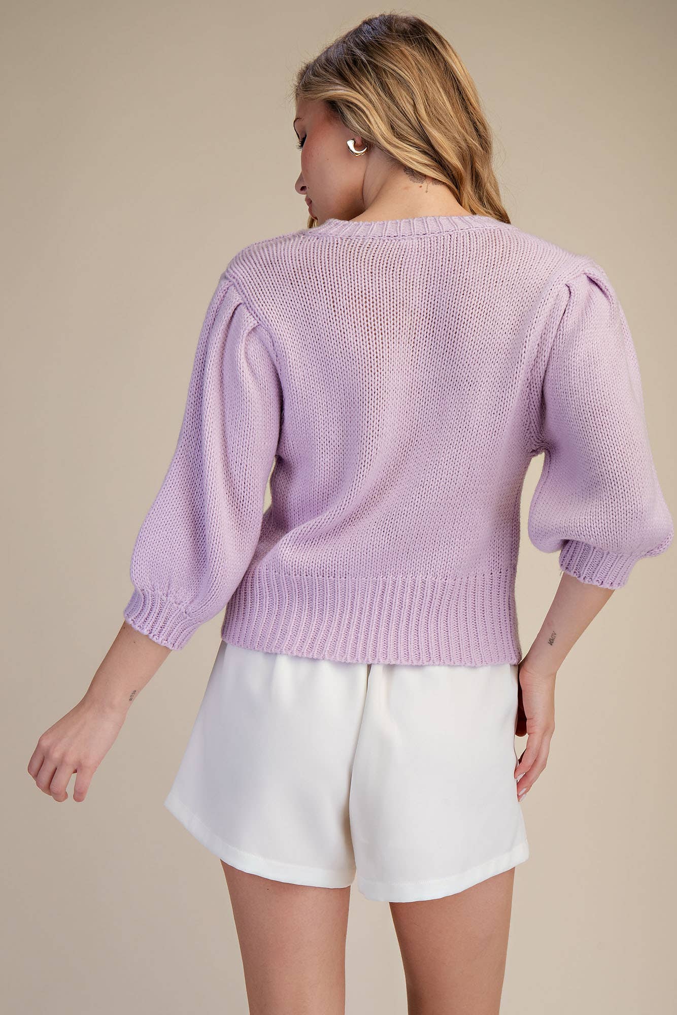 Short Puff Sleeve Button Down Sweater