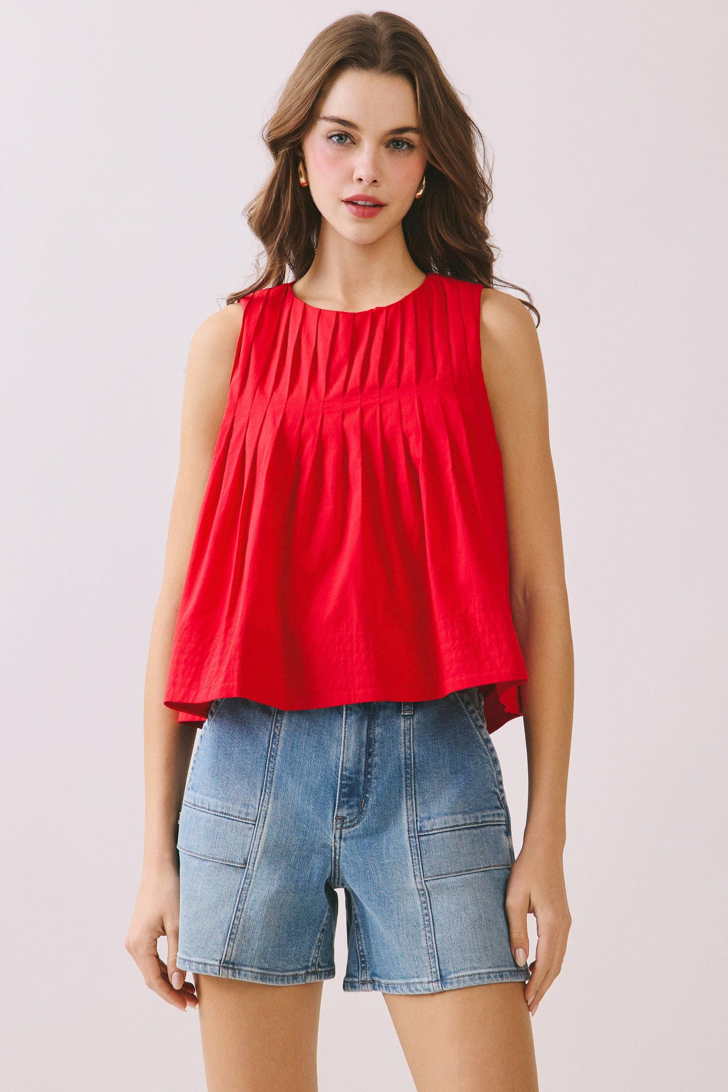 Pleated Detail High Low Sleeveless Top